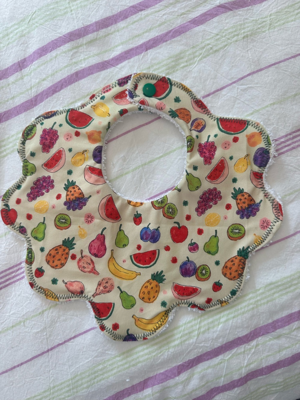 Baby Scalloped Bib with Colorful Fruit Print - Cream
